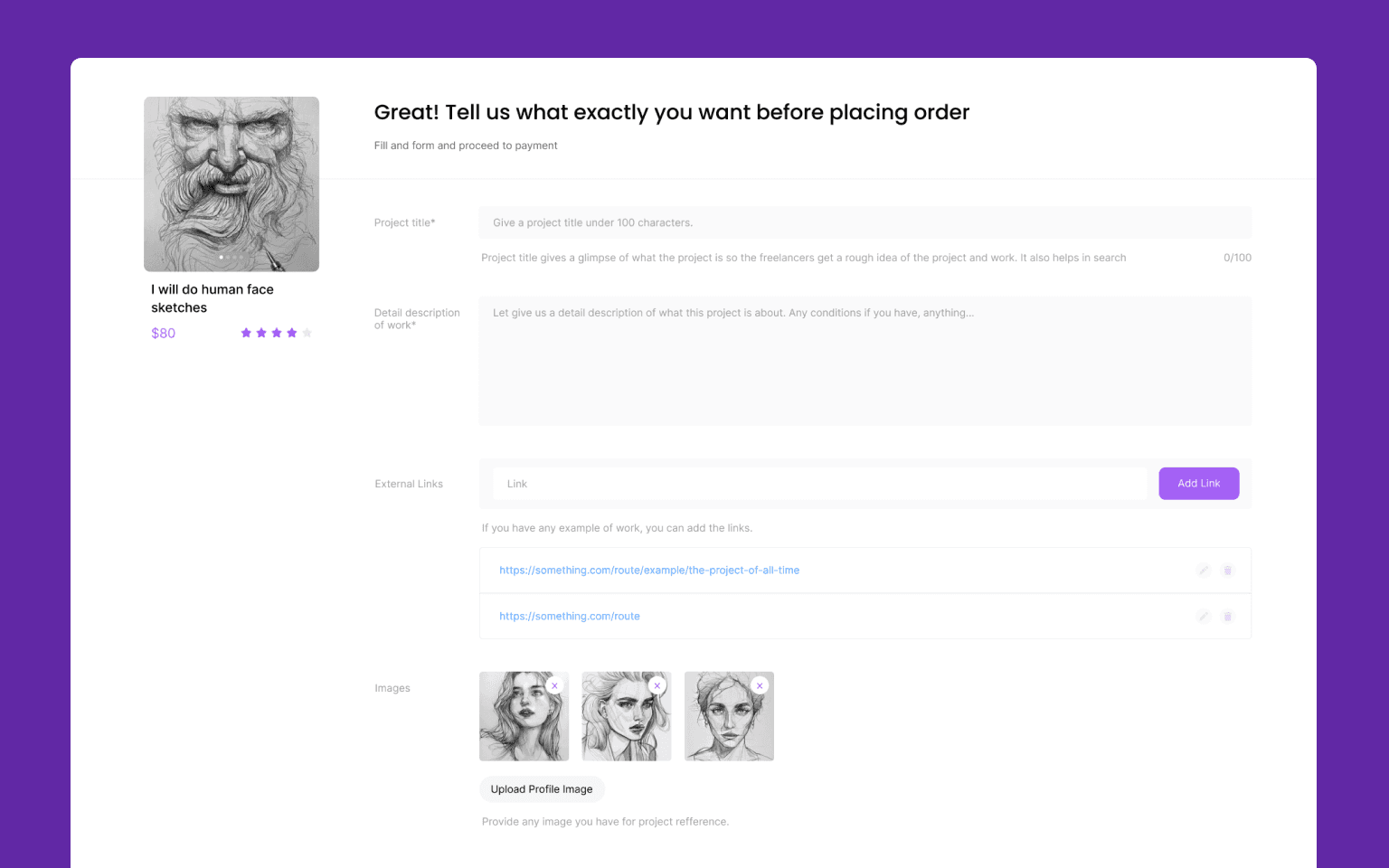 Freelance services marketplace interface